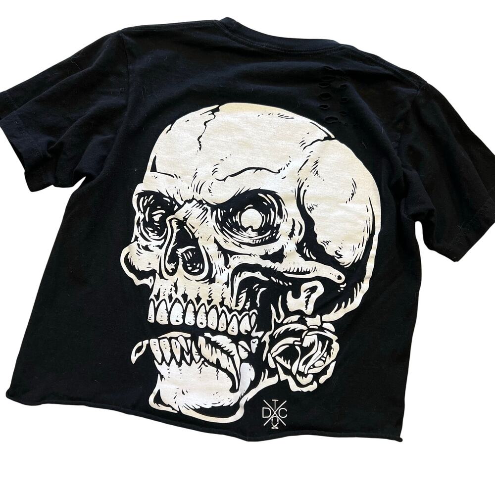 The Drive Clothing Skeleton Black Distressed Crop Top Small